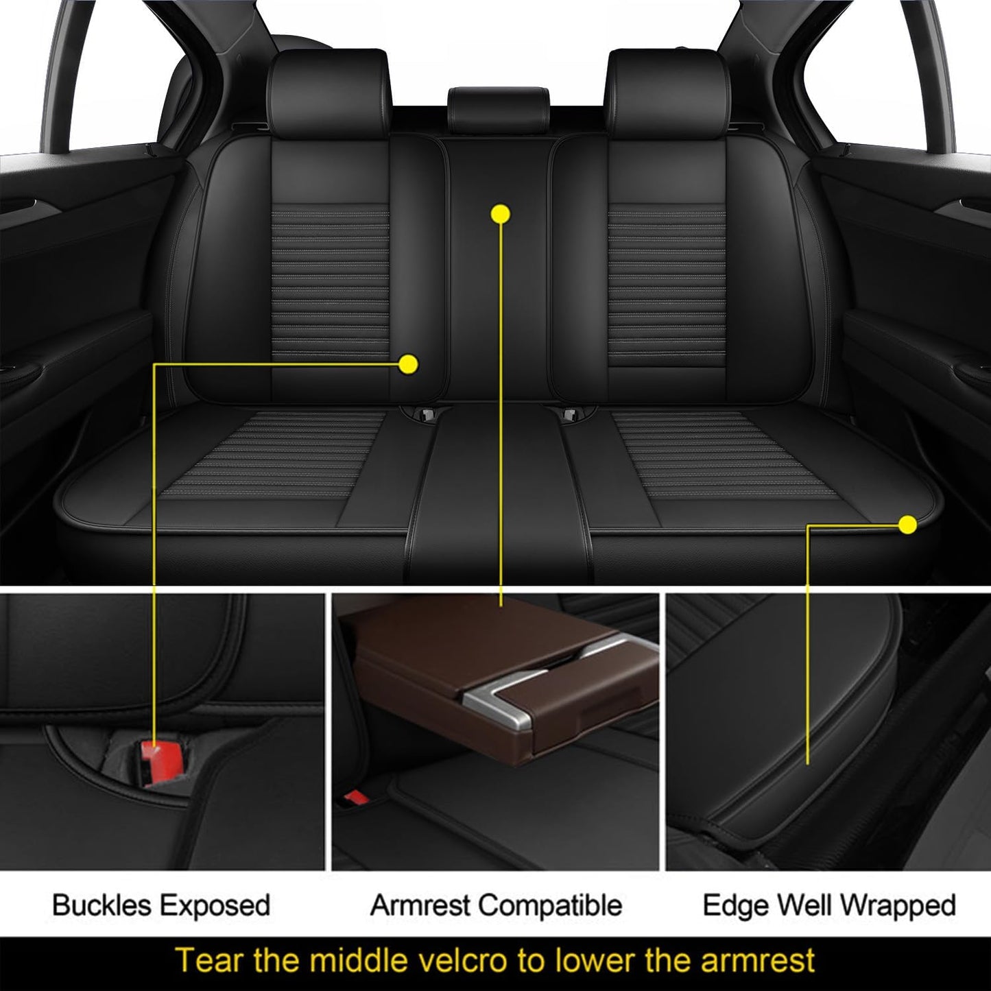 LINGVIDO Car Seat Covers,Breathable and Waterproof Faux Leather Automotive Seat Covers for Cars SUV Pick-up Truck Sedan(Full Seat,Black GrayLine)