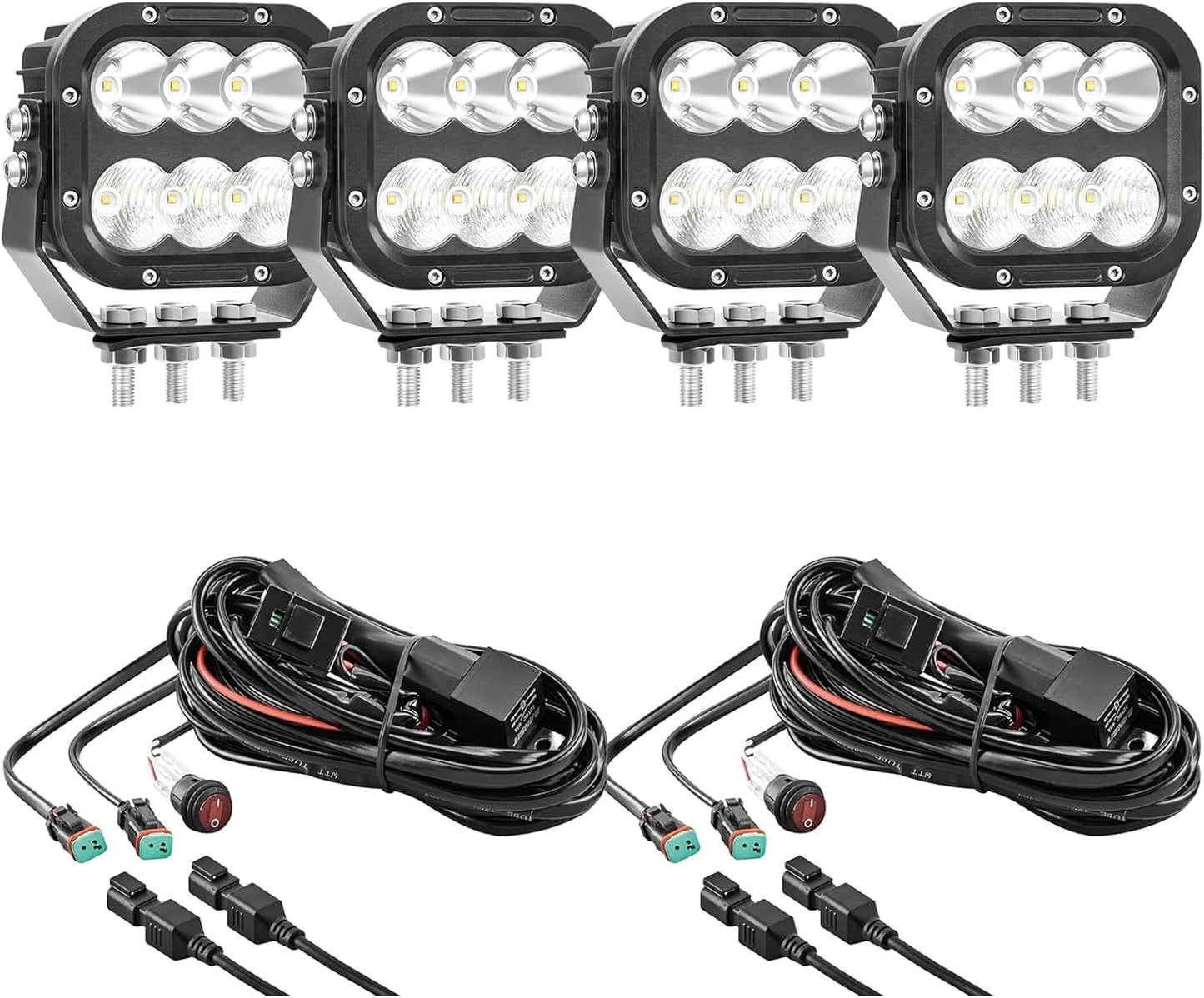 Off Road LED Pod Lights 5 Inch 120W 10000lm Offroad LED Work Light Pods for Truck Car Boat ATV Tractor 12V 24V Auxiliary Fog Lights, 【IP68 Waterproof With DT Wiring Harness】