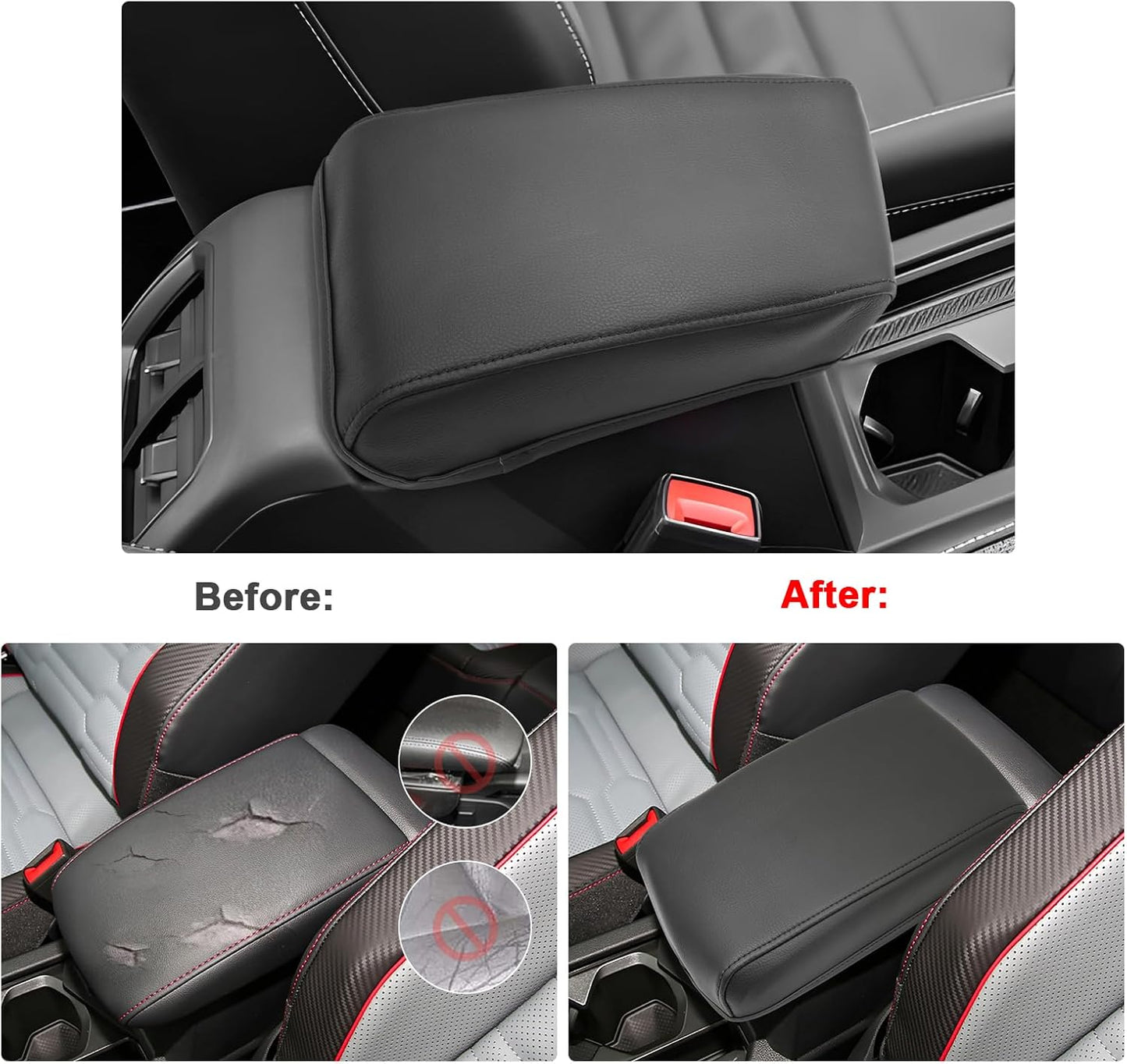 SXCY for 2024 VW Tiguan Armrest Cover for Volkswagen Tiguan 2024 Accessories 2018-2022 2023 2024 Tiguan Center Console Cover 2024 Tiguan Middle Console Cover (Black Leather Cover)