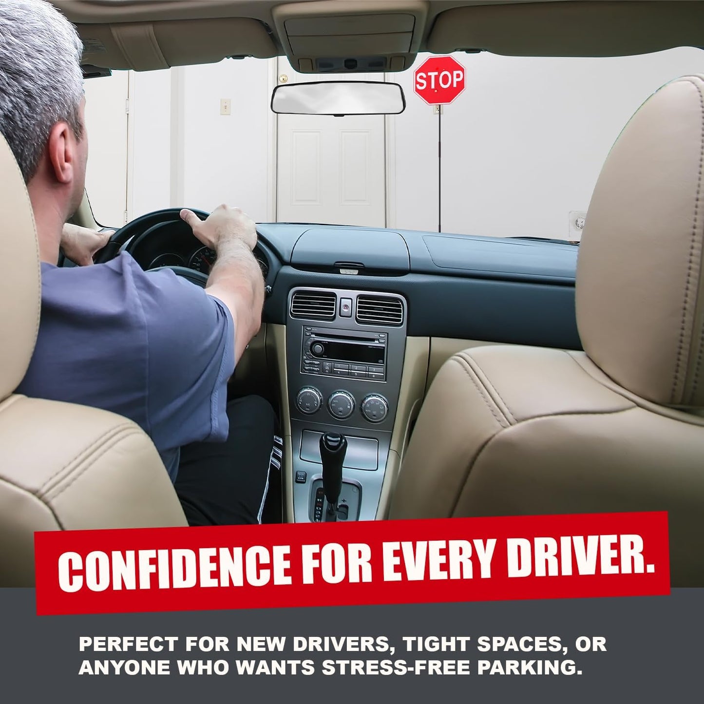 Securityman Garage Parking Aid with LED Stop Sign [Upgraded Base] – Large 7" Sign, Bright Red LEDs, Adjustable Height – Garage Car Stopper & Parking Assist Indicator