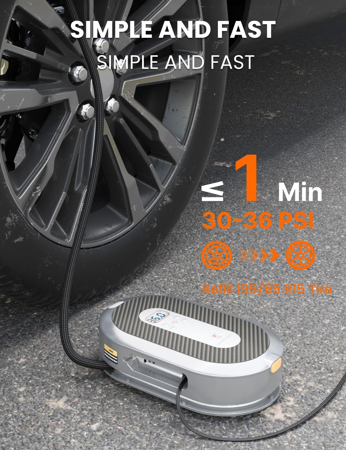 Giraffe Tools Tire Inflator Portable Air Compressor, 150 PSI 12V Car Air Pump with Digital Pressure Gauge, 13ft Cord Retraction Auto Tire Pump with Emergency LED Light for Bicycle, Motorcycle, Ball