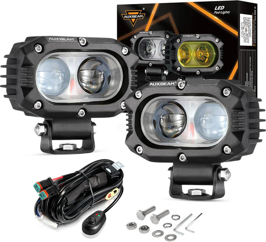 Auxbeam 4 Inch LED Square Pod Light, 60W White Spot Beam Driving Fog Light with DT Wiring Harness for Jeep Wrangler Truck Pickup SUV ATV UTV