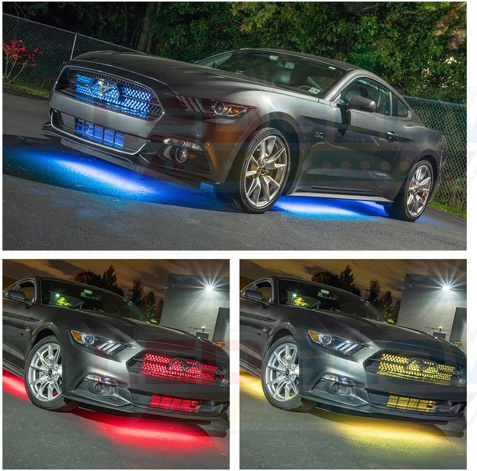 LEDGlow 4pc Million Color Multi-Color LED Underbody Underglow Accent Lighting Kit for Cars - 18 Solid Colors - 12 Unique Patterns - Music Mode - Water Resistant Tubes - Includes Control Box & Remote