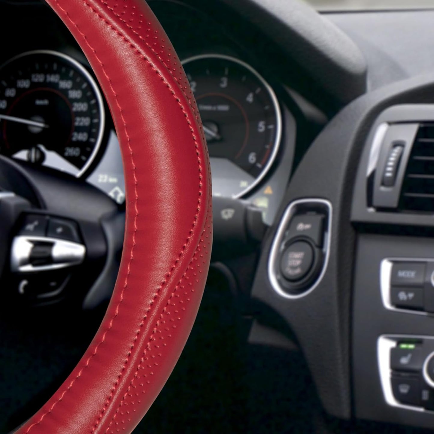 HAOKAY Top Grade Red Genuine Leather Steering Wheel Cover Women, Luxury Steering Wheel Cover for Cars, SUVS and Trucks，Universal 14.5-15 inch