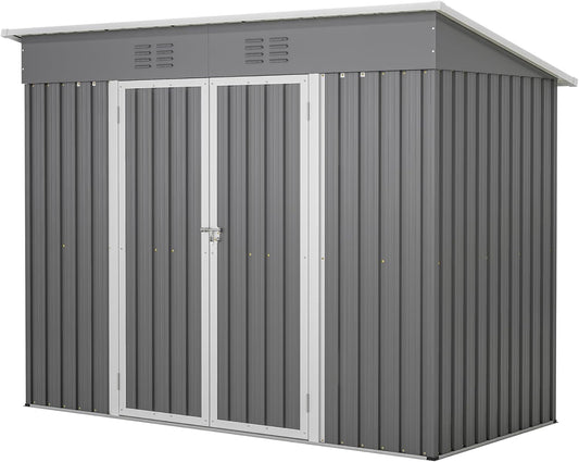 4'x8' Metal Shed Outdoor Storage Shed,Metal Steel Utility Tool Shed Storage House with Double Lockable Doors and Air Vent for Backyard Garden Patio Lawn Gray