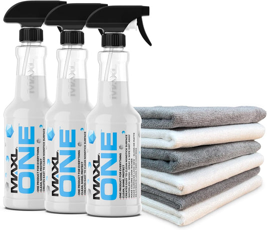 MAXLONE ™ Car Spray with Triphene® Technology, Quick Spray & Wipe All Purpose Waterless Detailer Clean, Shine, Protect Paint, Glass, Wheels, Trim Without Pre-Washing (3, 20oz w 6 Micro Fiber Cloth)