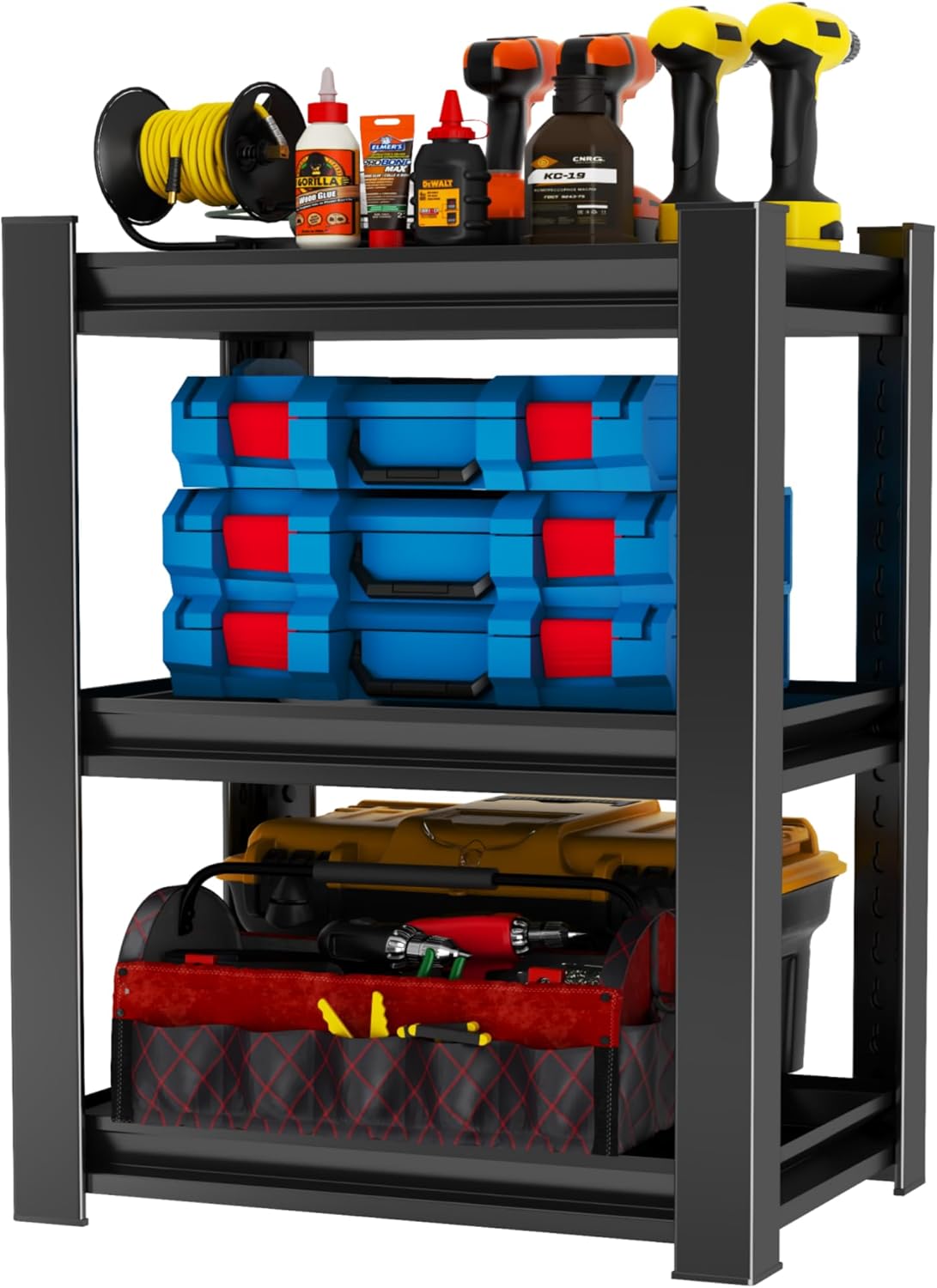 Garage Shelving Unit, 1200 lbs Load Capacity, Adjustable Garage Storage Shelves, Sturdy Steel Storage Shelf for Workshop, 3-Tier 32" H x 20" W x 14" D, Black