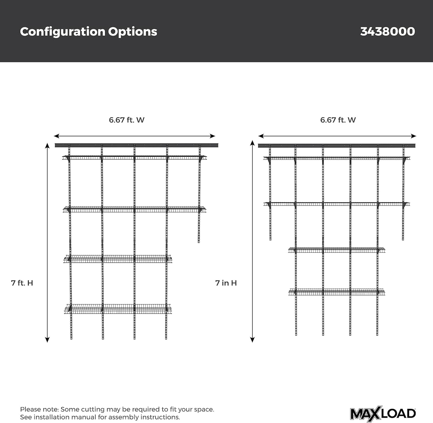 ClosetMaid MaxLoad Heavy Duty Wall Shelf Kit for Garage, 6 – 10 Ft., Adjustable ShelfTrack Wire Shelving, Black Finish