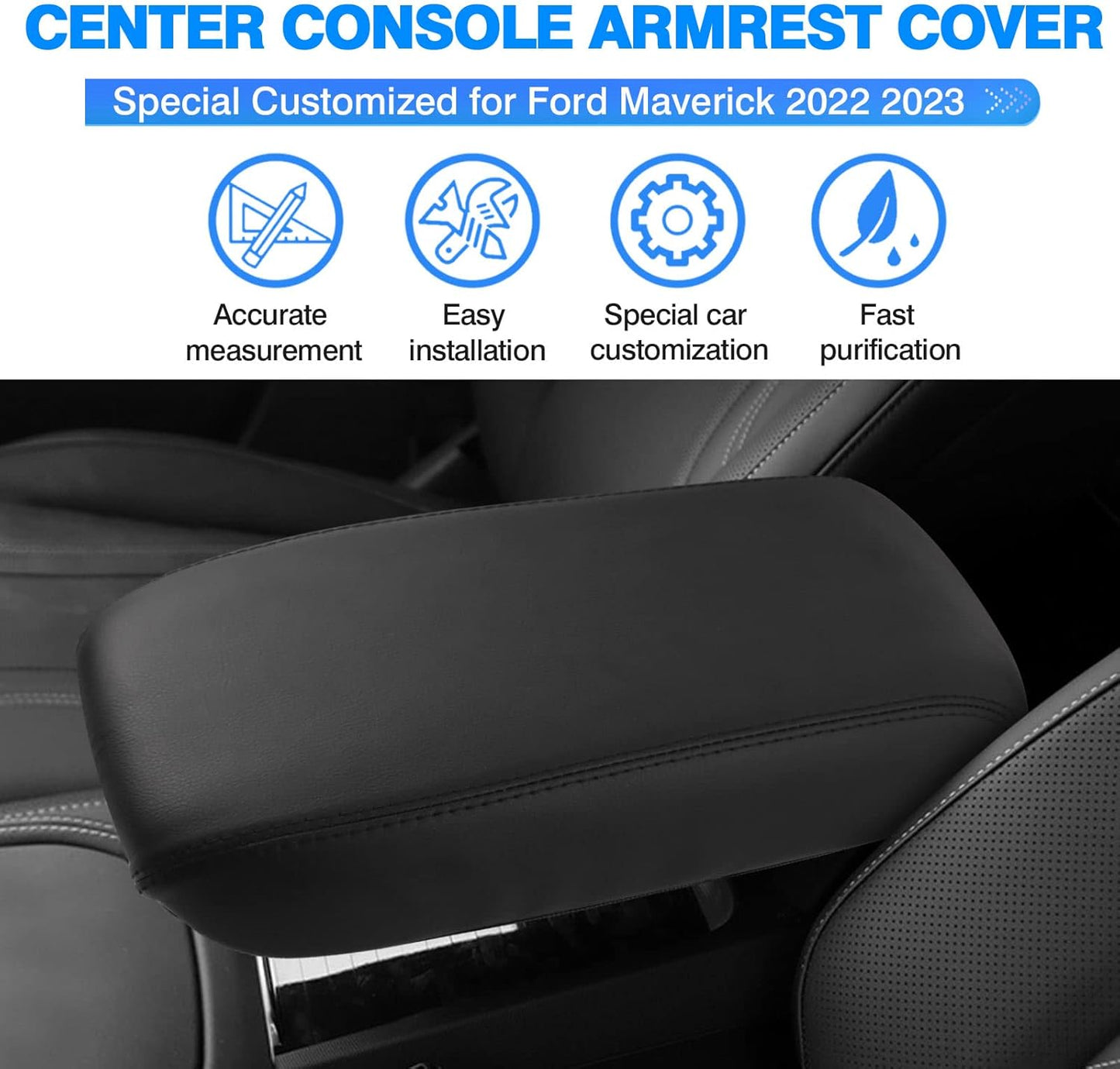 Autorder Center Console Cover for 2022-2025 2026 Ford Maverick Accessories Armrest Cover Anti-Scratch Middle Console Pad Leather Armrest Protector