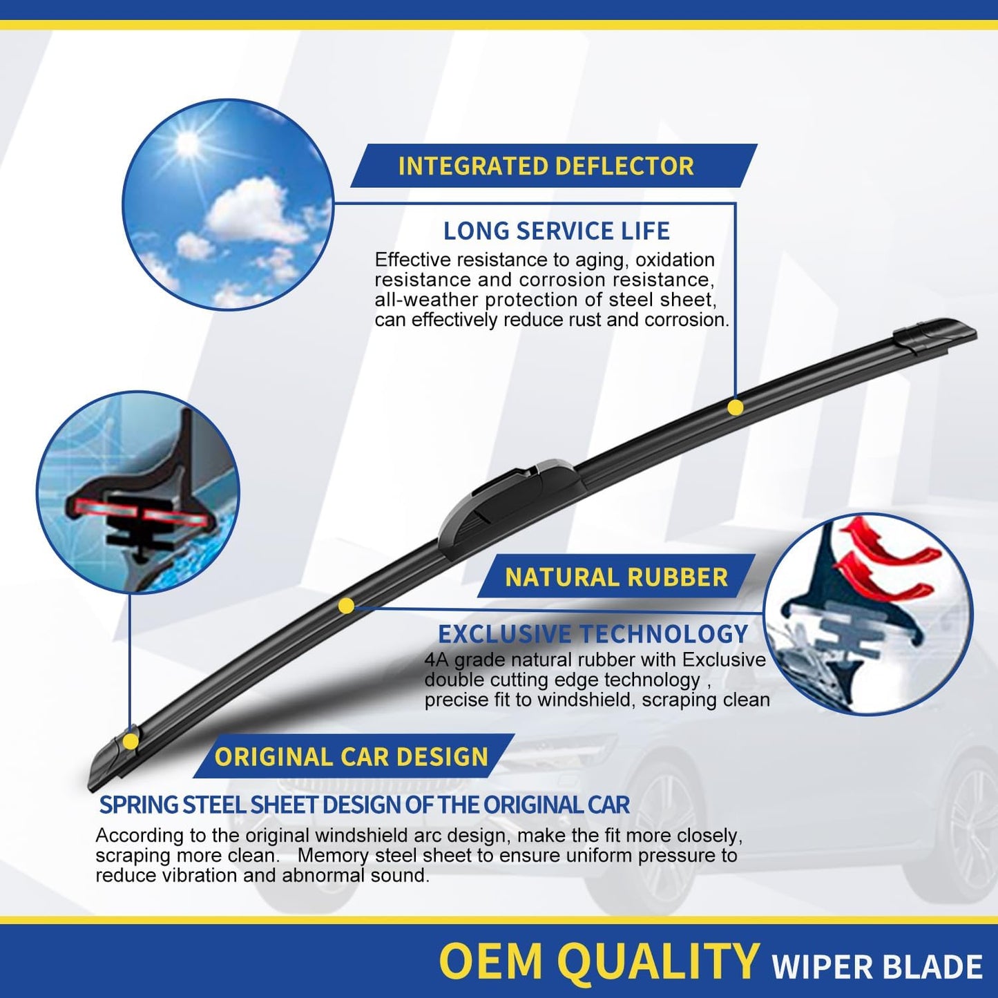 3 wipers Replacement for Chevrolet Suburban Cadillac Escalade Tahoe 2015-2020/GMC Yukon Chrysler Pacifica, Windshield Wiper Blades Original Equipment Replacement - 22"+22"+13" (Set of 3) U&J HOOK