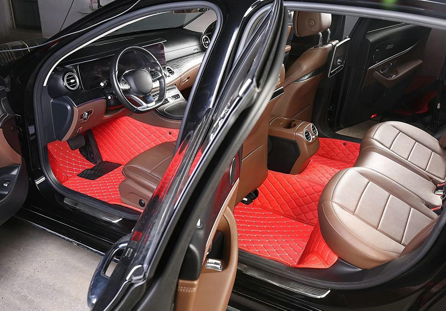 Custom Artificial Leather Waterproof All-Weather Car Floor Mats Fit for 99% Sedan SUV Sports Car Vehicle Car Mat (Blue Black Beige)