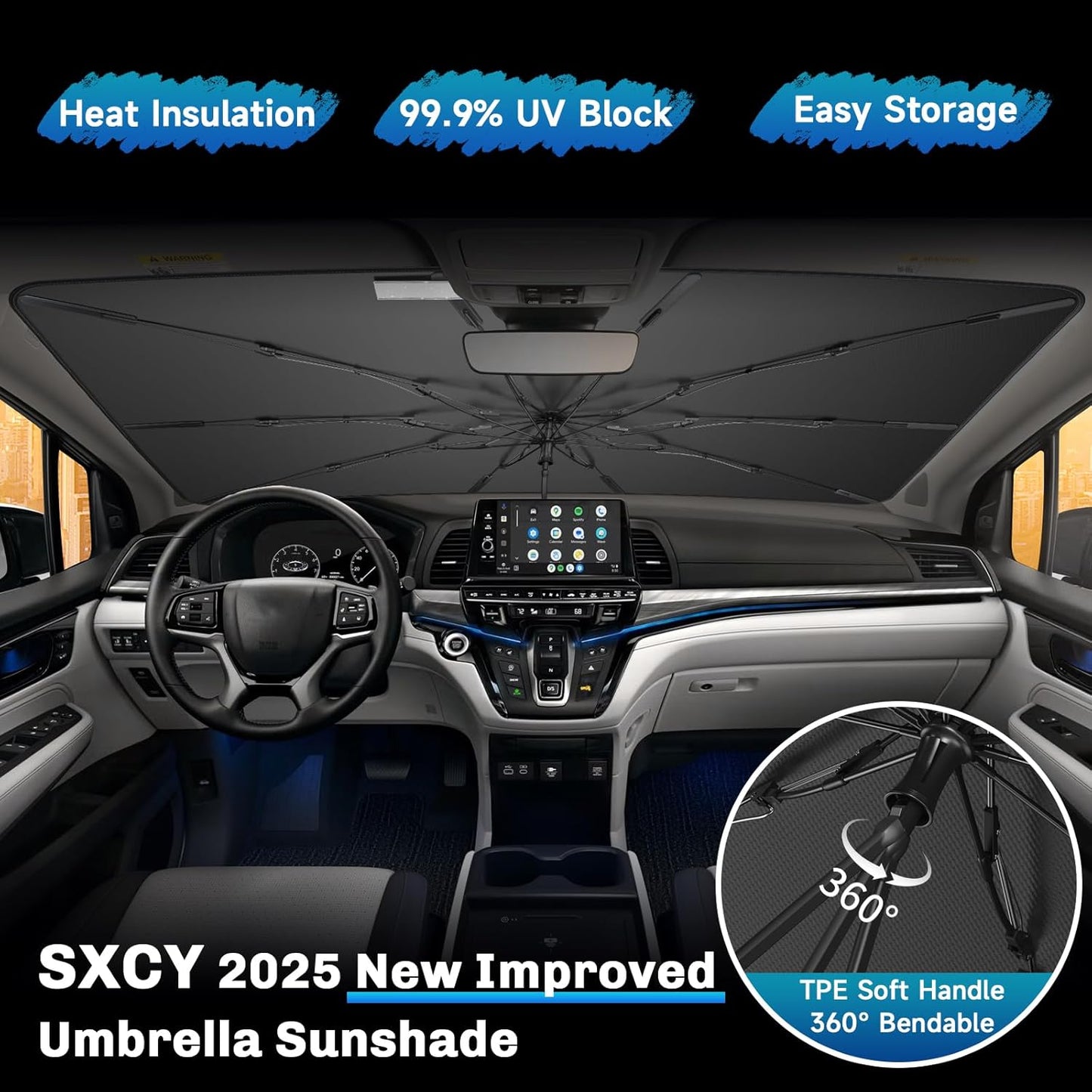 SXCY for 2018-2025 Honda Odyssey Windshield Umbrella Sunshade [Easier Foldable] for 2025 Honda Odyssey Accessories 2025 Odyssey Sunshade Umbrella for 2025 Odyssey Windshield Sun Shade Umbrella