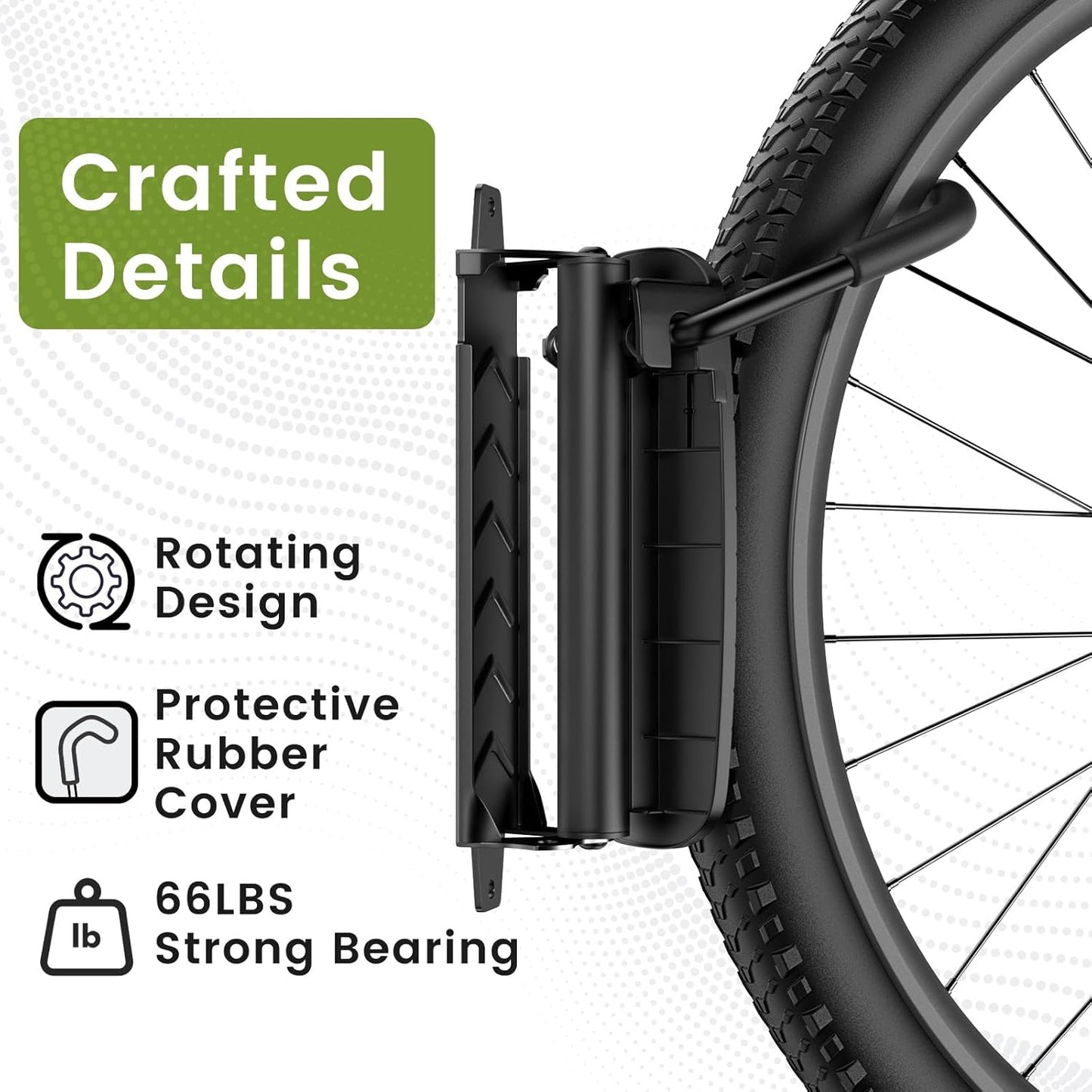 Swivel Bike Wall Mount [4 Pack], 150° Swivel Vertical Bike Rack Wall Hanger Holds up to 66lbs for Mountain/Road/Hybrid Bikes, Bike Hangers, Bicycle Storage Rack for Garage