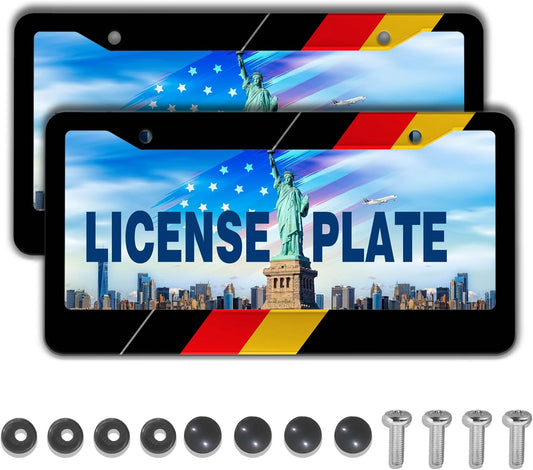 License Plate Protector Black, Yellow, and Red License Plate Frames German Flag Aluminum Metal Car Accessory 2 Pack with Screw Covers Set