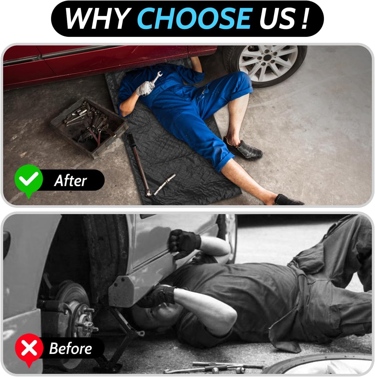 60''x28'' Foldable Car Repair Pad, Black Automotive Maintenance Mat, for Low Clearance, Special Roads, Long-Distance Trucks, Mechanics Pad, Automotive Repair Mat