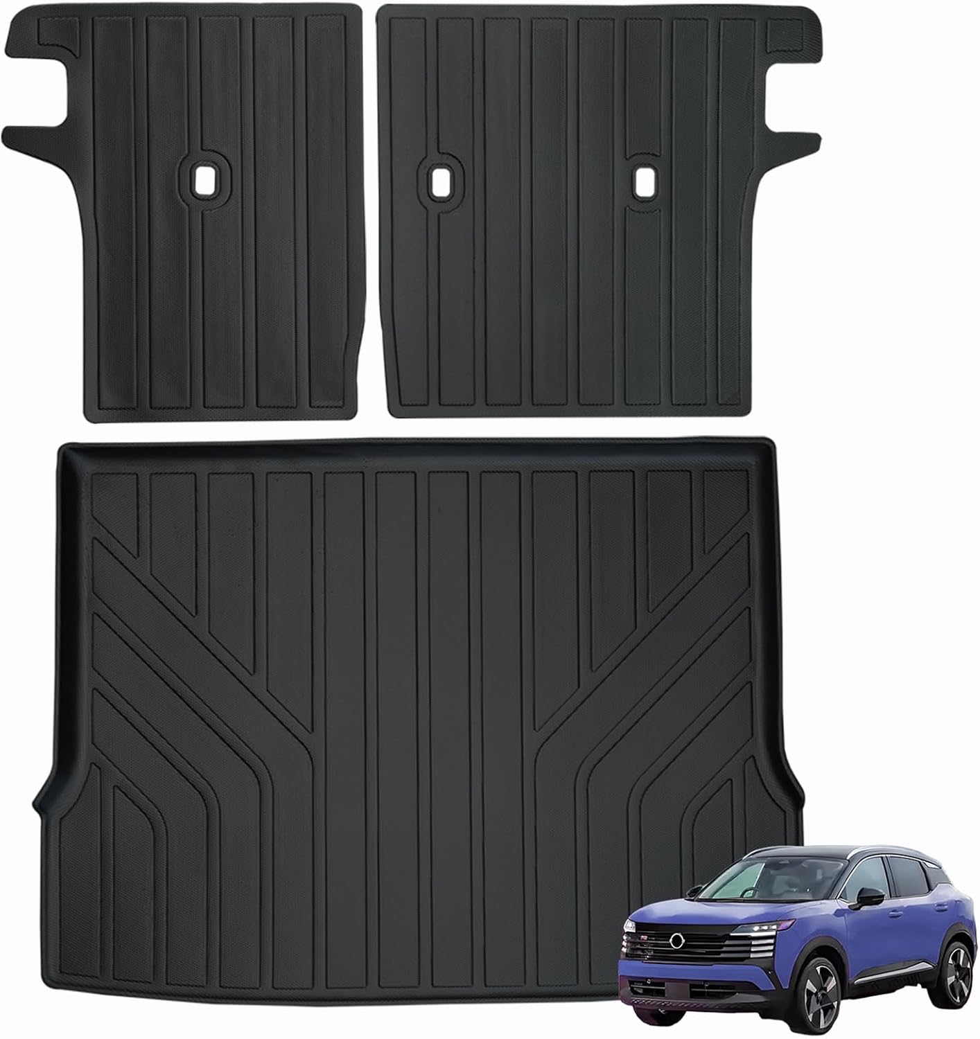 Trunk Mat & Backrest Mat for 2025 Nissan Kicks TPE All Weather Protection Cargo Liner with Velcro Rear Seats Backrest (Only Suitable Upper Layer)