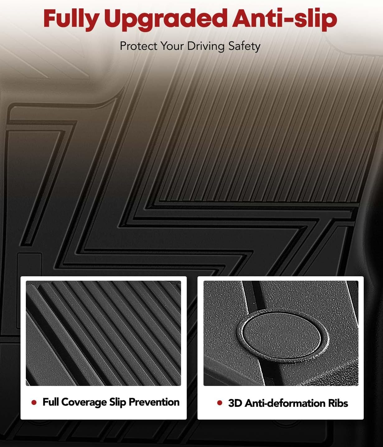 YHTAUTO Floor Mats Fit 2017-2025 Jeep Compass, TPE All Weather Car Mats Waterproof Anti-Slip Odorless Floor Liner, Interior Car Accessories Front & 2nd Row Liner