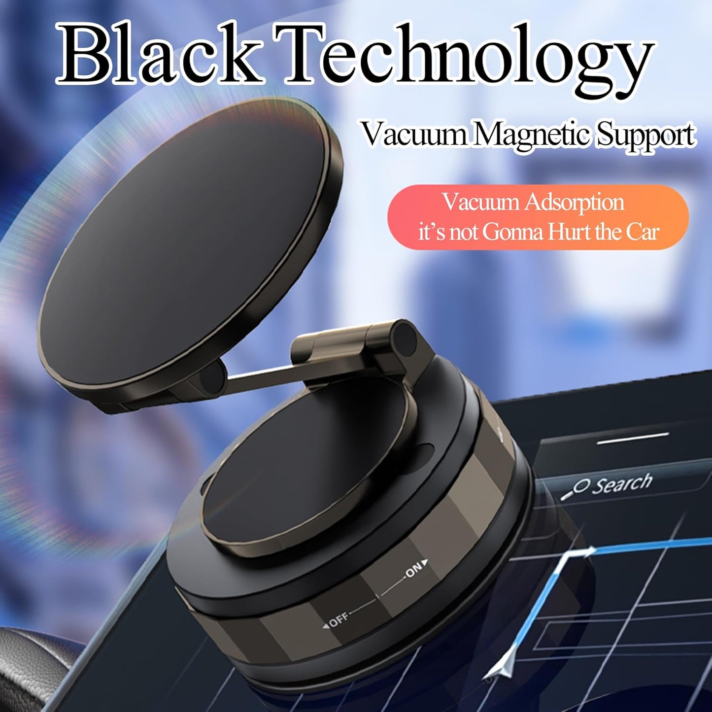 Upgraded Vacuum Magnetic Suction Phone Holder, Foldable 360° Mag Safe Car Mount, Fits i Phone 16/15/14 & Android | Portable for Car/Gym/Bathroom Mirror