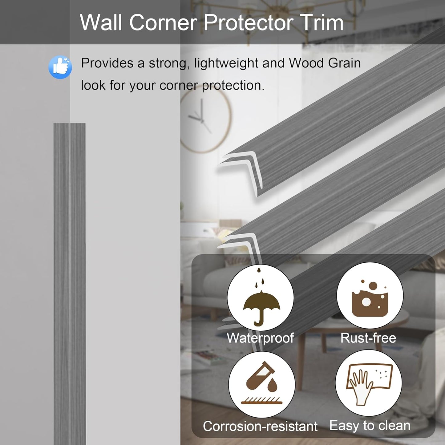 6 Pcs 49" Wall Corner Protector Trim, Gray Wood Grain Edge Strip for Door and Window Frames Mirror Trim Backsplash Tile Edge (Gray)