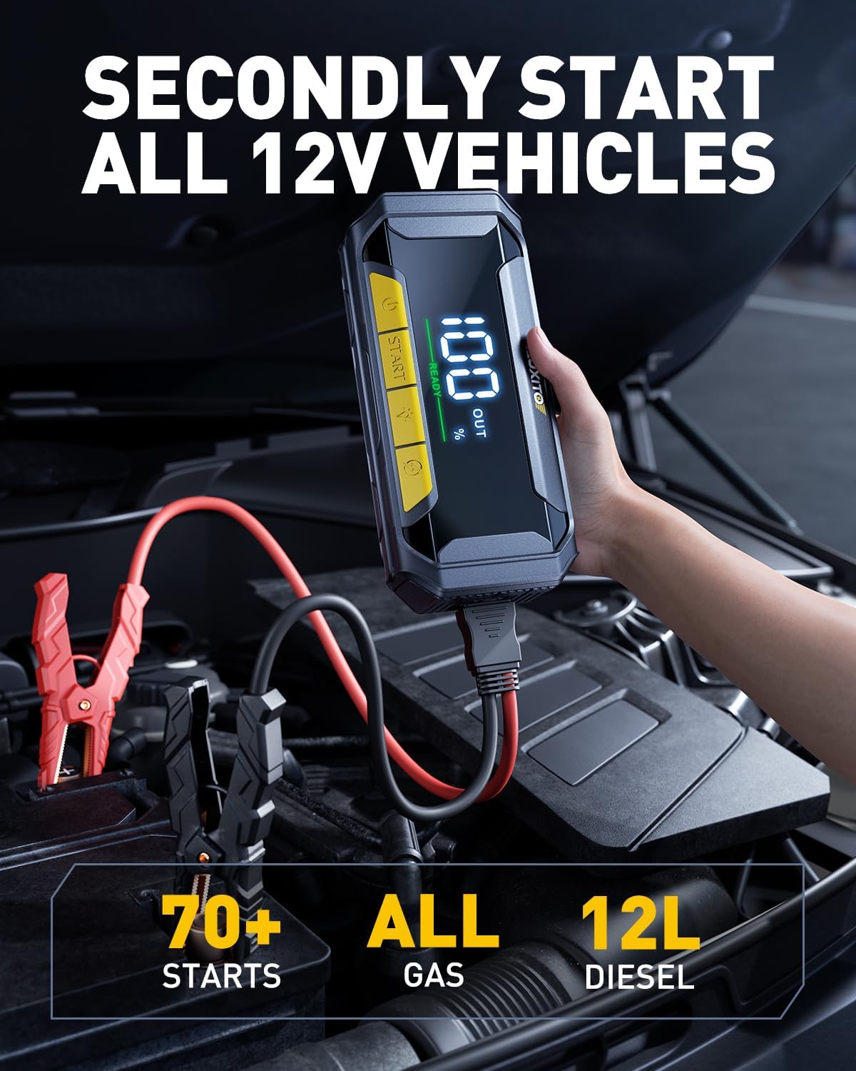 AUXITO 8000A Car Battery Jump Starter Boost Force Start Function Jump Box 60W Fast Charging 160W DC Output Portable Jump Starter for 12V Vehicle 700LM Super Bright Flashlight (All Gas/Diesel)