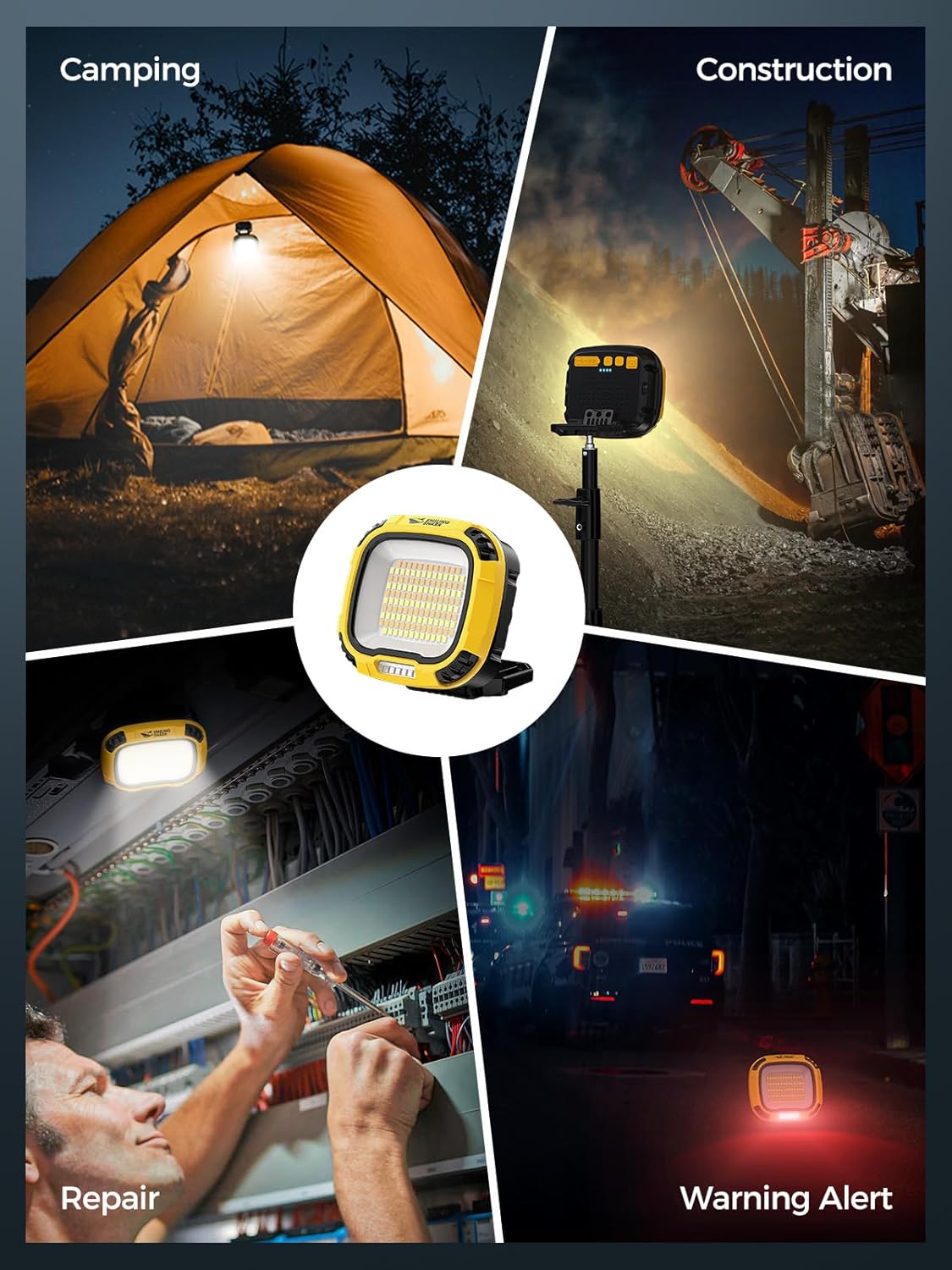 Smiling Shark Working Light, LED Work Light 4000 Lumen 18 Light Mode USB Rechargeable Portable Magnetic Waterproof Drop Resistant Cordless Worklight Job Site Lighting for Garage Repair Camping Outdoor