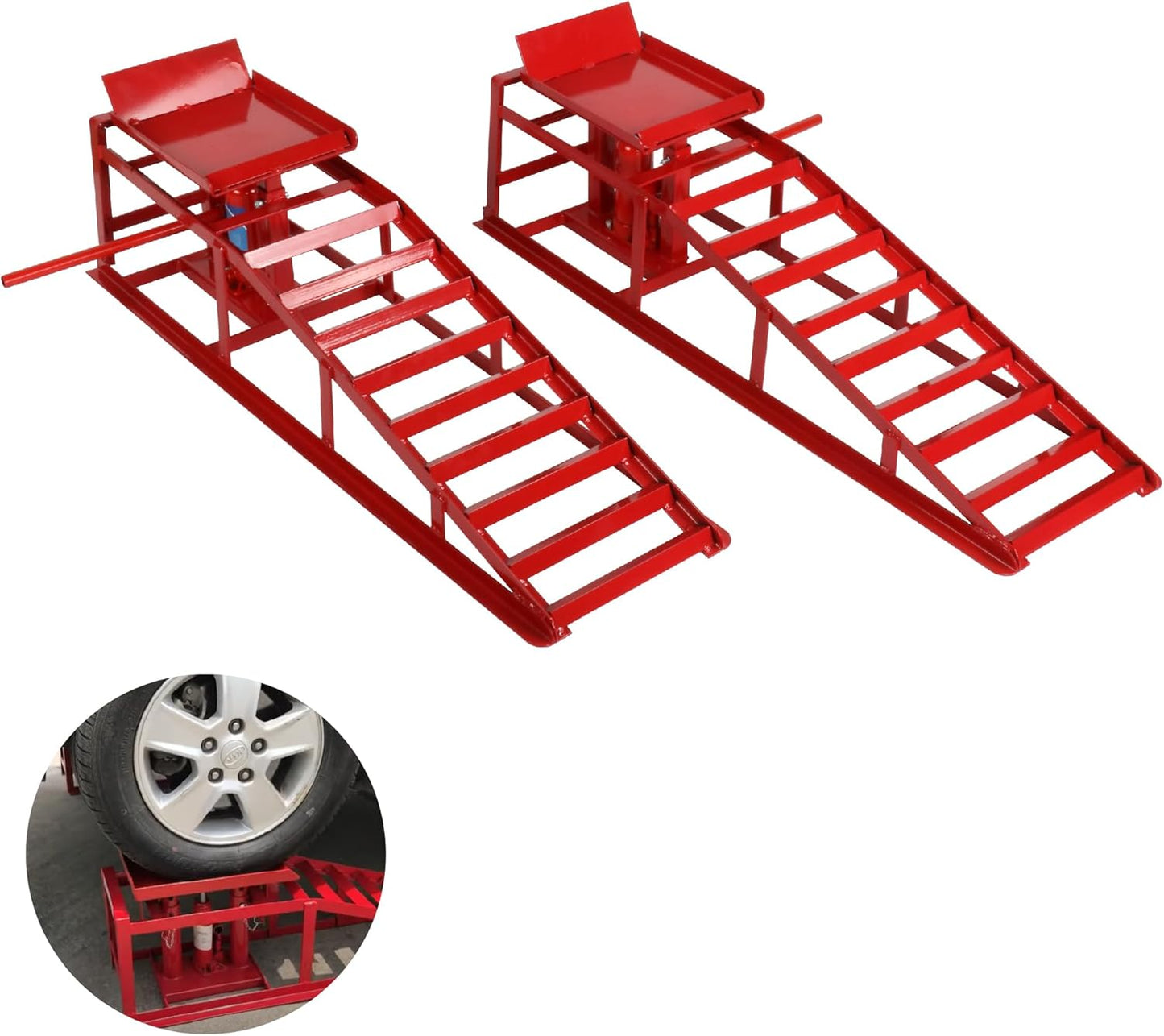 2 Pack Hydraulic Car Ramps 10,000lbs/5T Capacity Low Profile Car Lift Service Ramps Truck Trailer Garage, Height Hydraulic Vehicle Ramps,Red