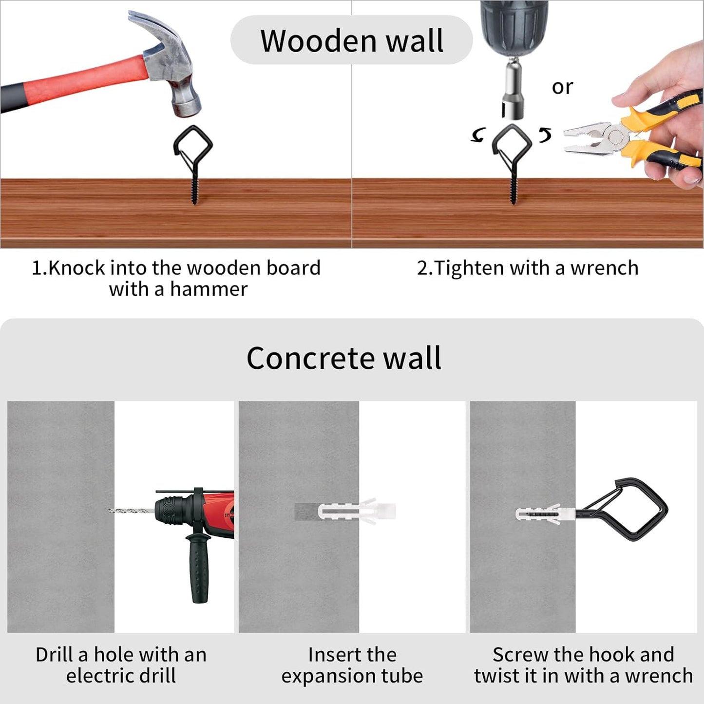 20 PCS Screw Hooks with Safety Buckle, Heavy Duty Ceiling Hooks for Hanging Outdoor String Lights, Plants, Wind Chimes, 2.36 inches, Black