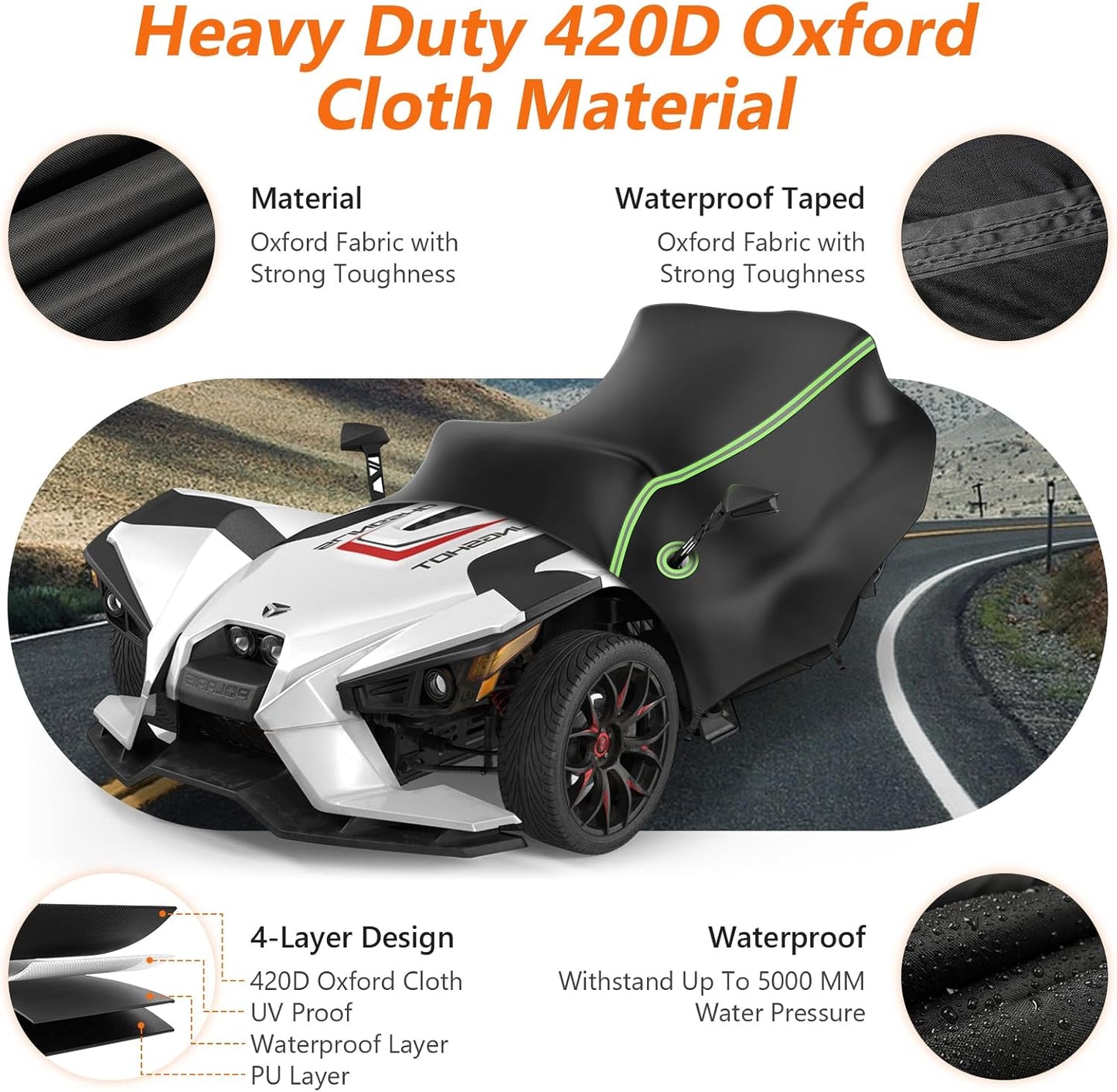 Half Cover for Polaris Slingshot, 420D Oxford Cloth Windshield Cover Waterproof Windproof All Weather Protection Covers for Slingshot S SL SLR R Signature LE Accessories