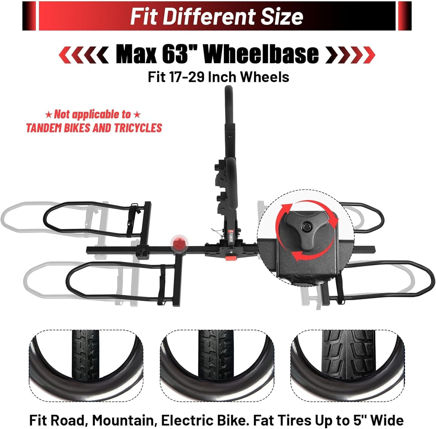 FORWODE Hitch Mount Bike Rack Fits 2 X 80 lbs Bicycle, Platform Bike Rack for Car SUV Truck, Qucik Released, Foldable Wobble Free, Locking Hitch,Fat and Standard, 2 Inch Receiver