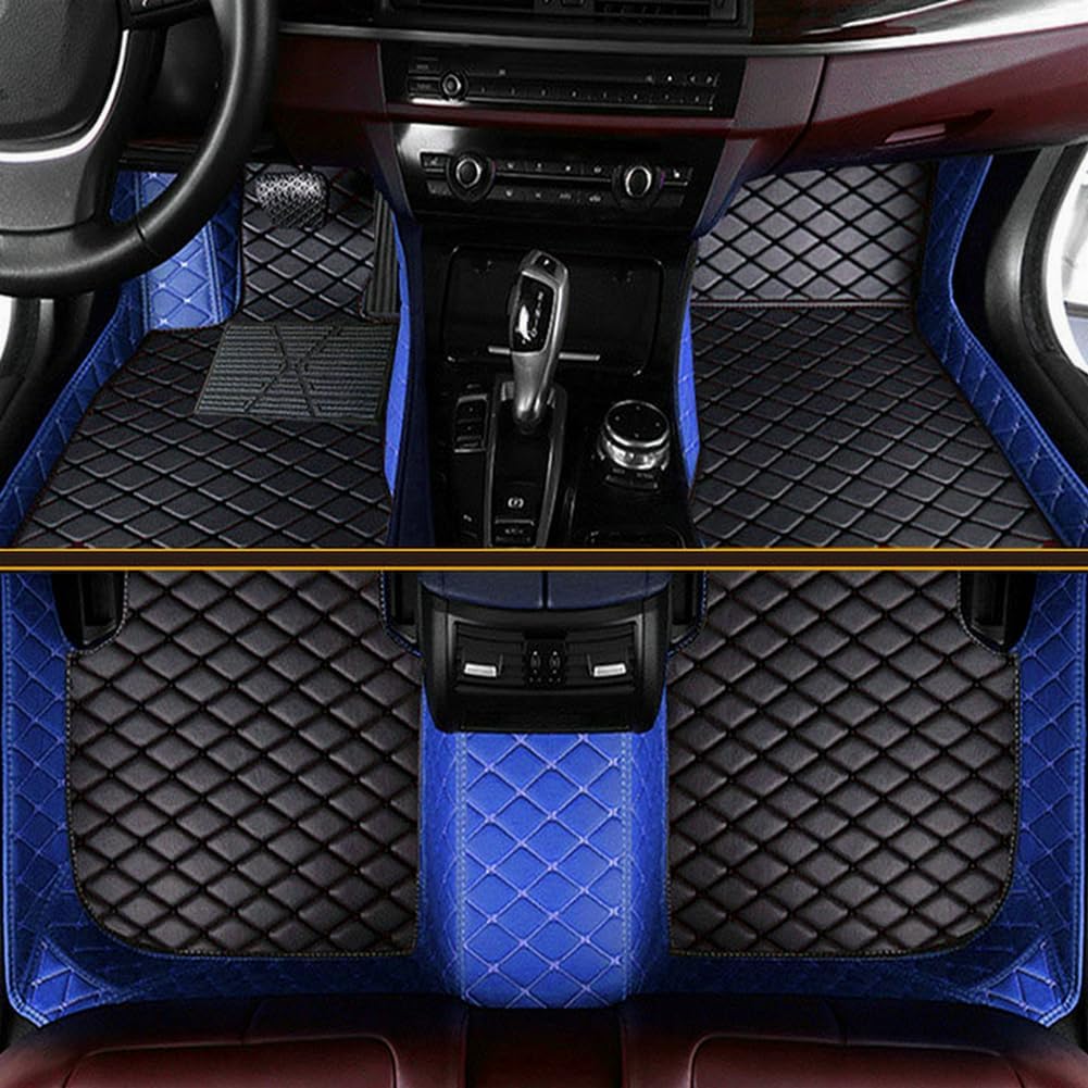 Customized Personalized car Floor mats, All-Weather Luxury car Floor mats, Waterproof and Anti Slip Leather car Floor mat Lining, 95% Customized car, Truck, and SUV Floor mats (Edge Blue)