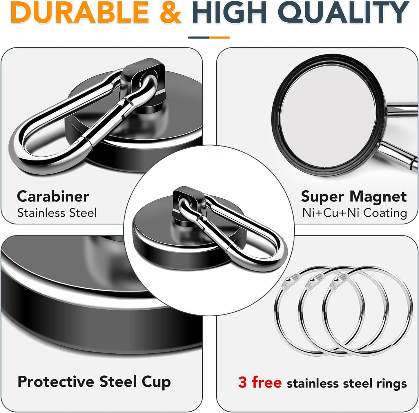 MIKEDE Strong Magnetic Hooks, 150LB Neodymium Black Magnets Heavy Duty with Swivel Carabiner Hook, Magnets with Hooks for Locker, Kitchen, Cruise Cabin, Office - 10 Pack