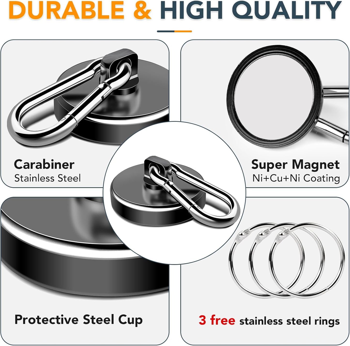 MIKEDE Magnetic Hooks, 150LB Neodymium Magnets Heavy Duty with Swivel Carabiner Hooks, Strong Rare Earth Magnetic Hook Hanger, Black Magnets with Hooks for Garage, Kitchen, Cruise Cabin - 3 Pack