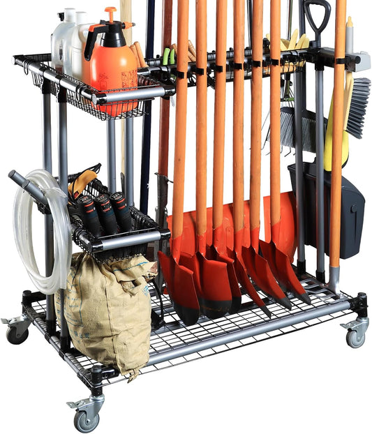 Ultimate Yard Tool Storage Rack with Rolling Casters – Organize All Your Garden Tools Effortlessly