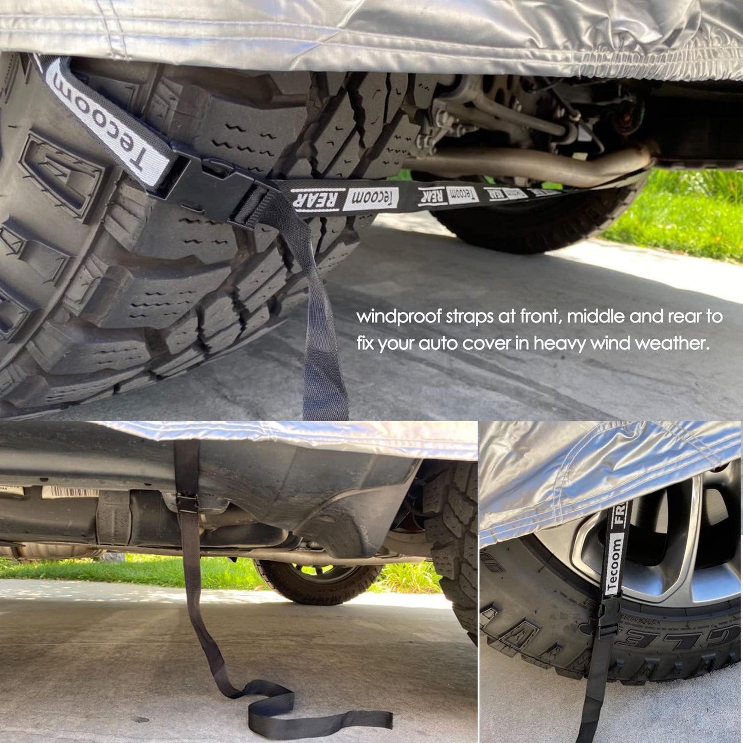 Tecoom Light Shell Waterproof UV-Proof Windproof Design Car Cover with Zipper Storage and Lock for All Weather Indoor Outdoor Fit 160-172 Inches Hatchback