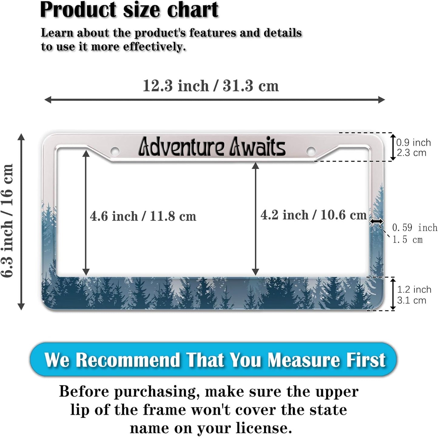 License Plate Frames for Women Multicolor License Plate Cover for Men Misty Forest Aluminum Metal Car Accessory 2 Pack with Screw Covers Set