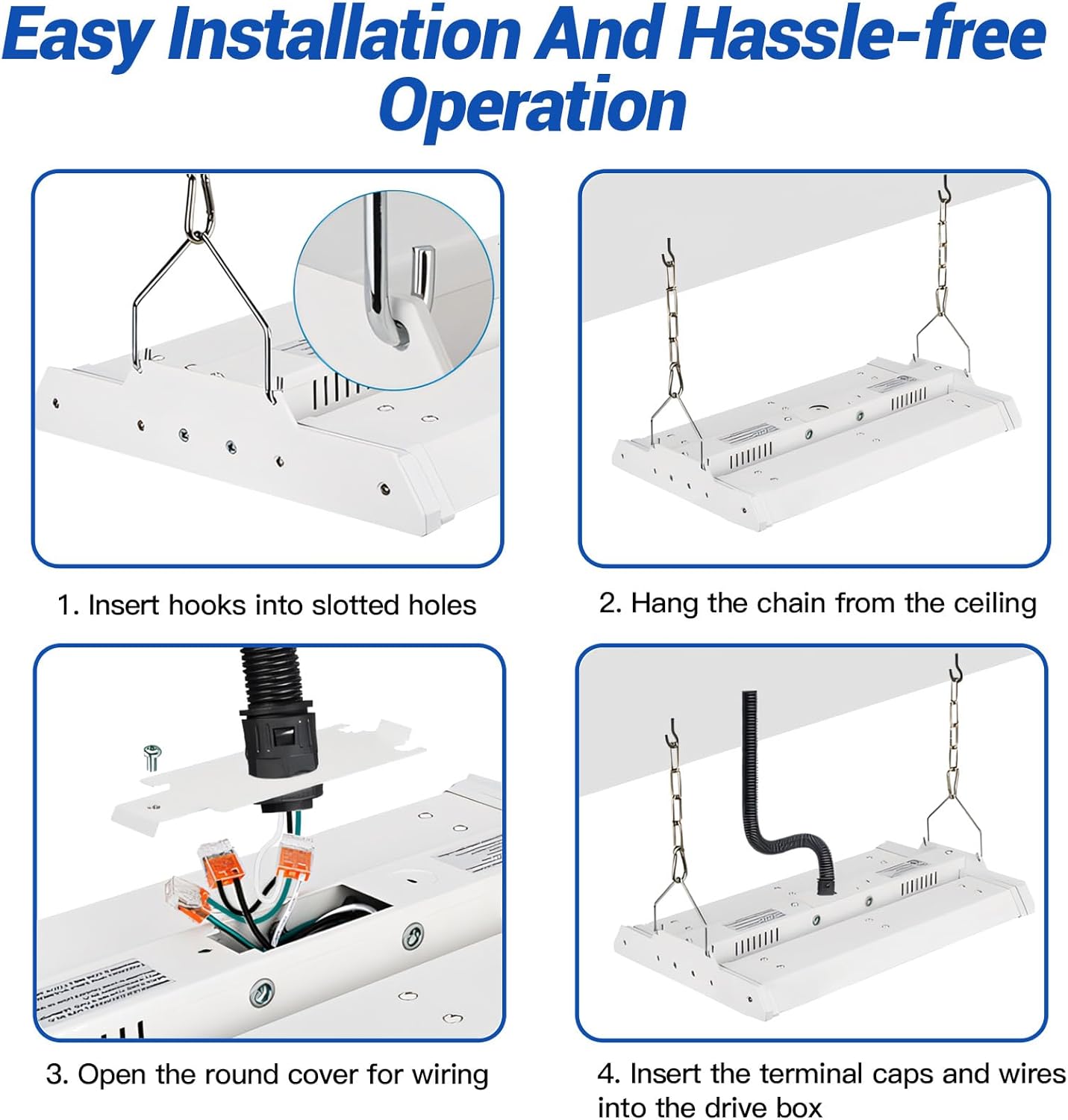 JTT LED Linear High Bay Light, 5000K Daylight 150W 21000LM Shop Light Commercial 360° Adjustable Tilt Hanging LED High Bay Shop Lighting Fixtures for Garage Warehouse Workshop Store, ETL 2-Pack