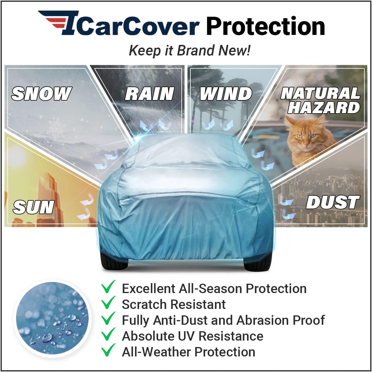 iCarCover Premium Car Cover for 1995-2002 Pontiac Sunfire Sedan, Convertible Heavy Duty Waterproof All-Weather Automobiles Custom Fit Indoor Outdoor UV Snow Protection Covers with Straps and Bag