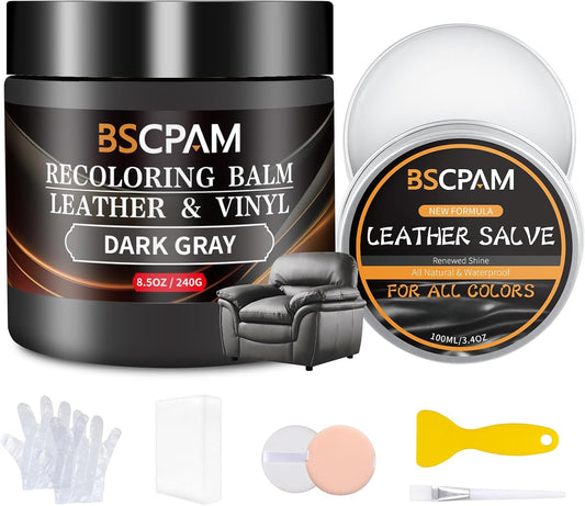 Dark Gray Leather Recoloring Balm with 100ml Mink Oil,Leather Couch Scratch Remover,Leather Repair kit for Vinyl Furniture and Car Interior,Leather Dye Paint,Mink Oil for Leather