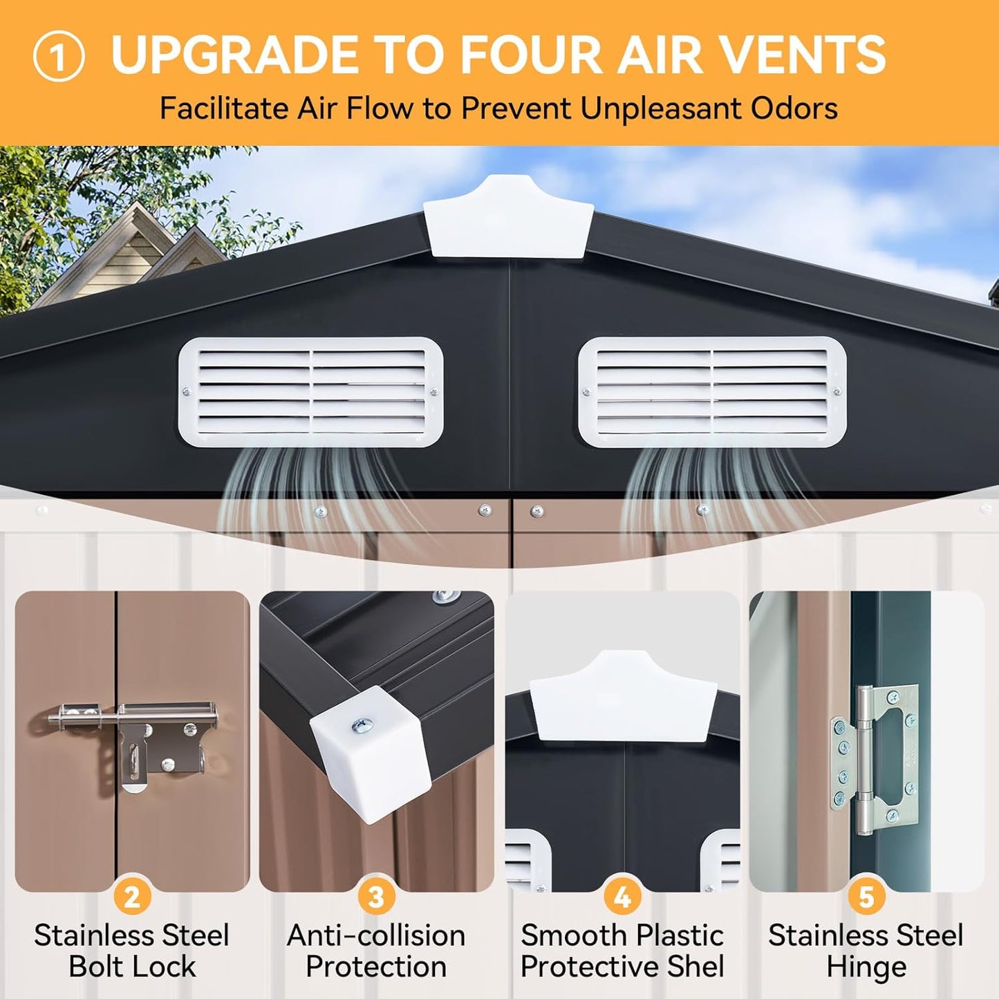 Aoxun 6x3.9 FT Shed Metal Outdoor Storage Shed Garden Shed with Lockable Doors Tool Shed Bike Shed for Backyard, Patio, Poolside (Brown)