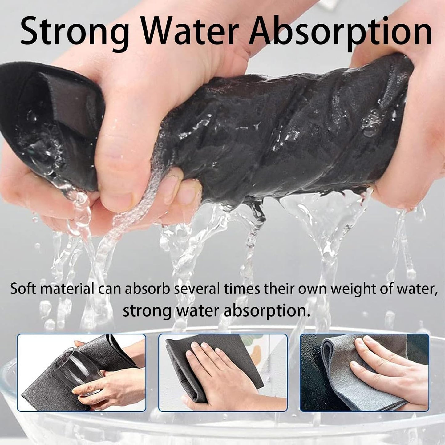 FETNHU Non-Woven - Super Absorbent 11.8" x 11.8" Lint-Free Cleaner, Reusable Thickened Magic Cleaning Cloth, Multipurpose Magic Cloths for Cleaning Glass, Cars, Kitchen, Window, Mirrors (10PCS-Black)