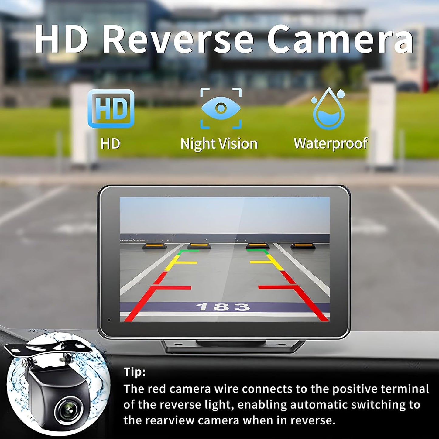 Portable Carplay Screen for Car, 7" Wireless Carplay & Android Auto with Bluetooth, HD Backup Camera, GPS Navigation, Siri, FM, AUX, Mirror Link for All Vehicles