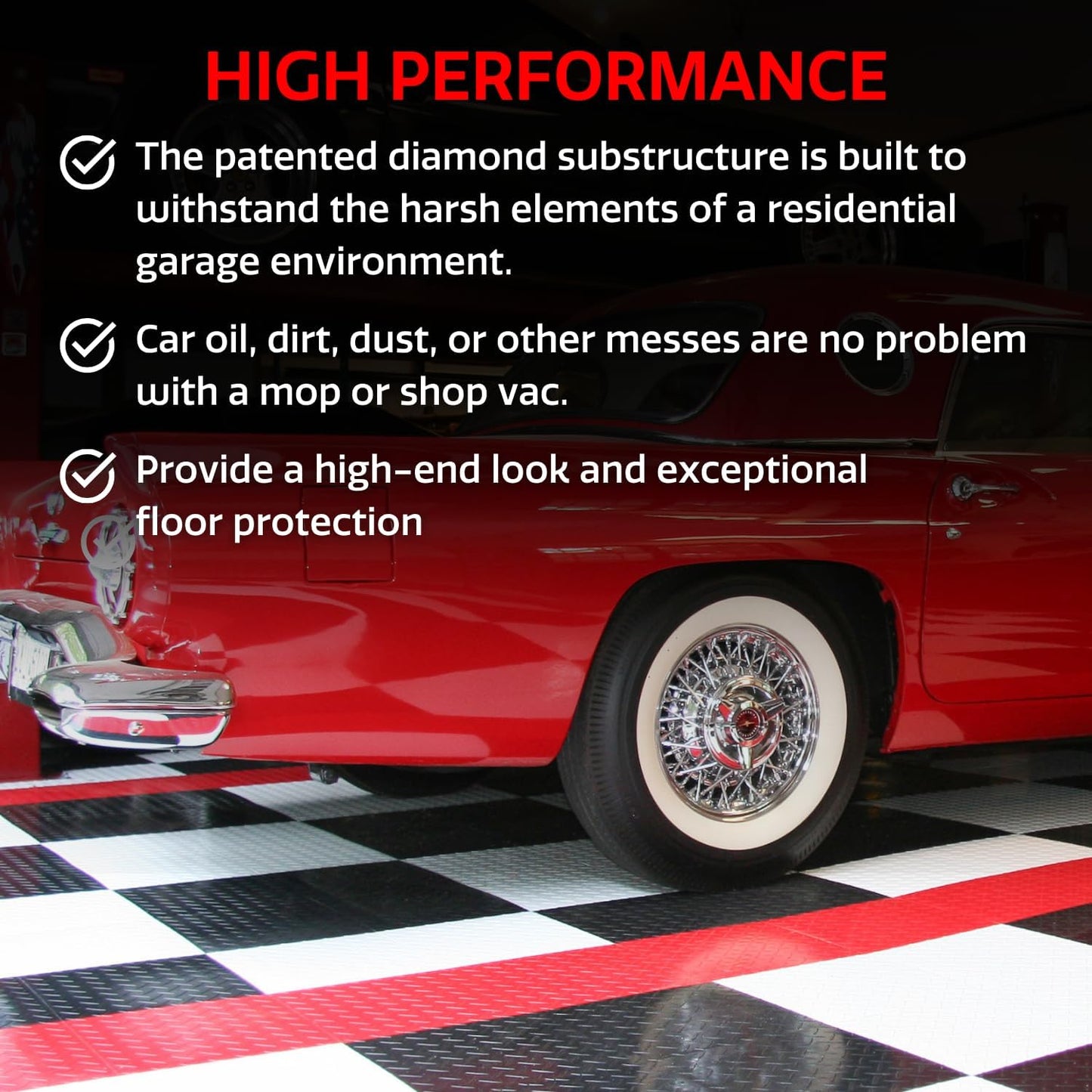 Big Floors RaceDeck Diamond Plate Design, Durable Interlocking Modular Garage Flooring Tile (Red, 12 Pack of 12 x 12" Tiles)