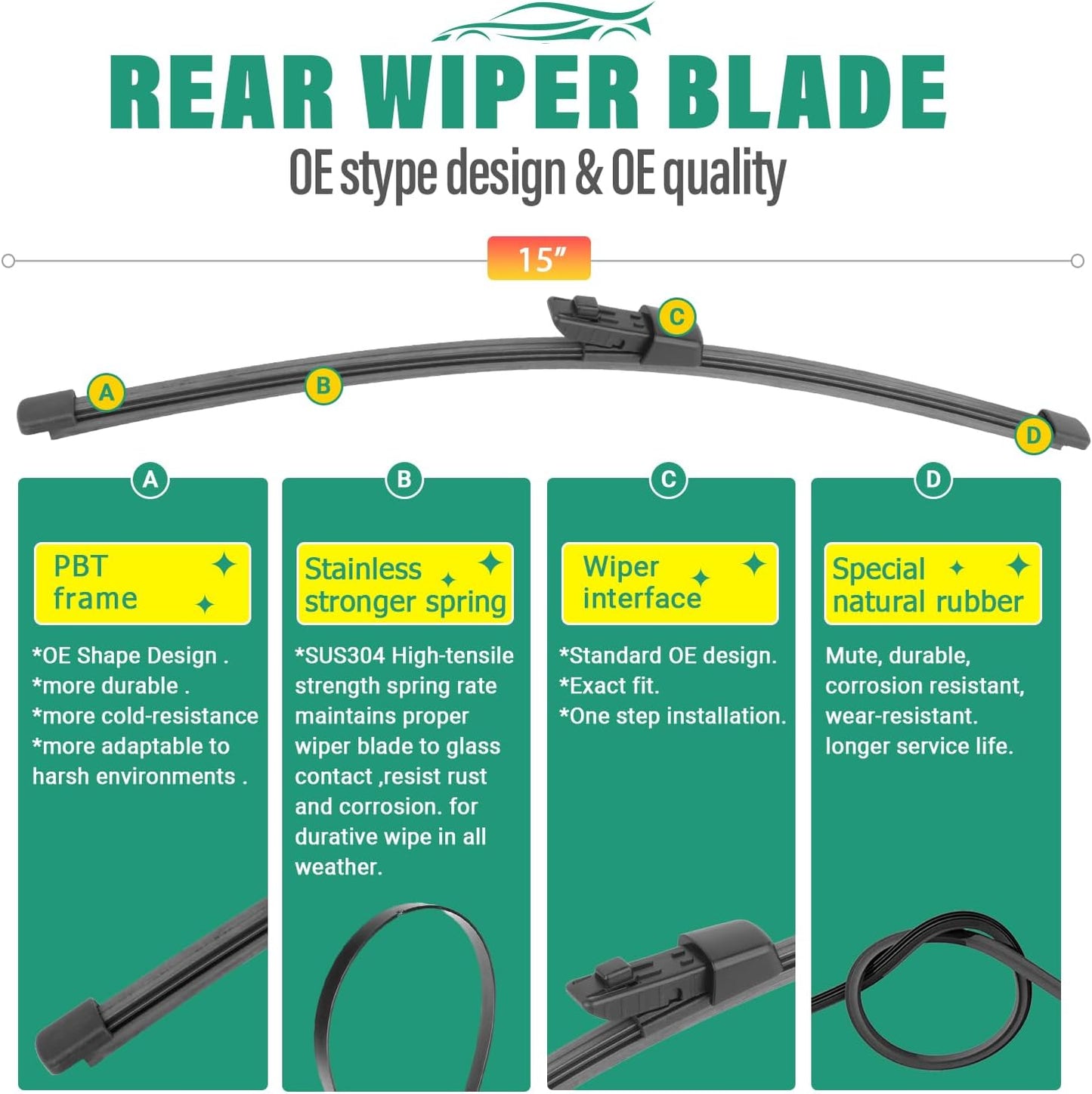 25" 22" 15" Windshield Wiper Blades Replacement for VW Volkswagen Tiguan 2018 2019 2020 2021 2022 2023 2024 2025 Premium All Weather Front Rear Wipers Set - OEM Quality (Pack of 3)