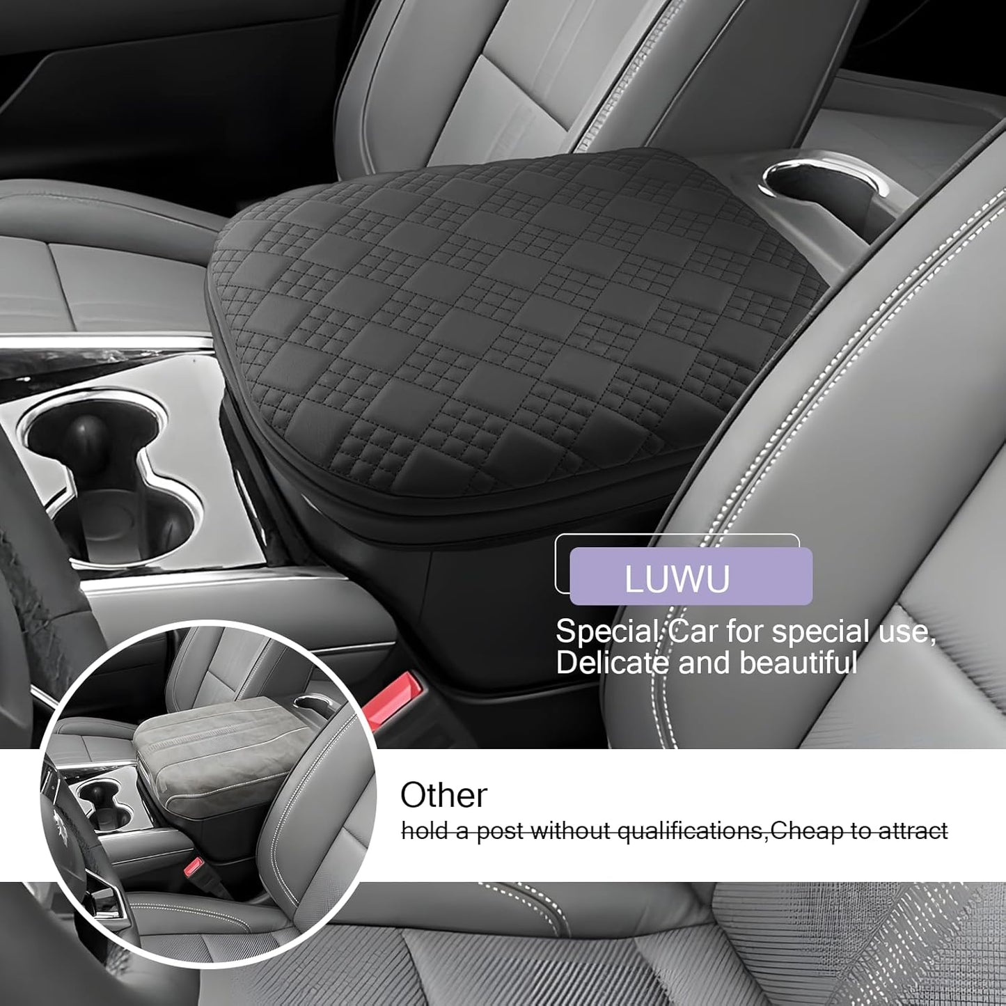 LUWU 2025 Suburban Tahoe Center Console Cover Compatible with 2025 Chevrolet Suburban Tahoe Accessories 2025 Chevy Suburban Tahoe Armrest Cover Armrest Console Cover (Thick Black)