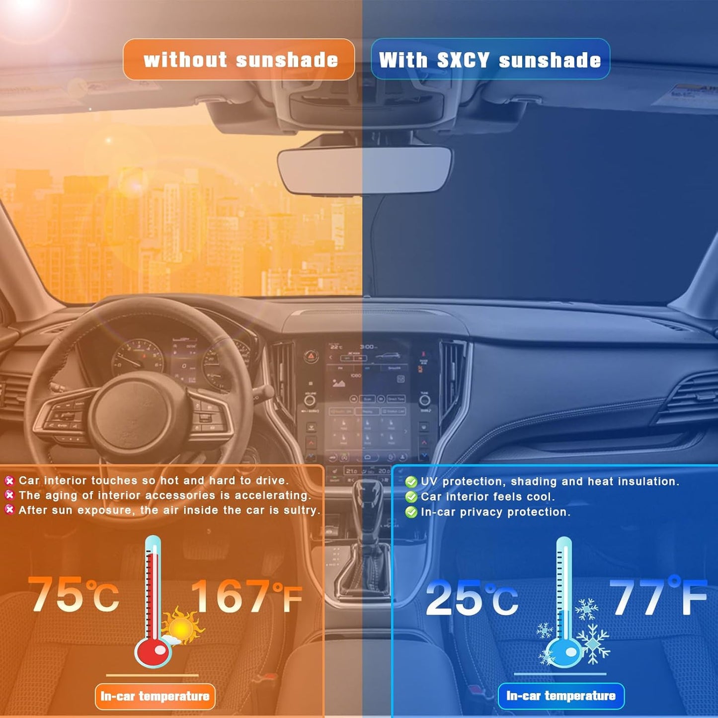 SXCY for 2020-2024 2025 Outback Windshield Sunshade for 2023-2025 Outback Accessories 2024 2025 Outback Sunshade Foldable Sun Shield 2024 2025 Outback Limited Touring Sunshade