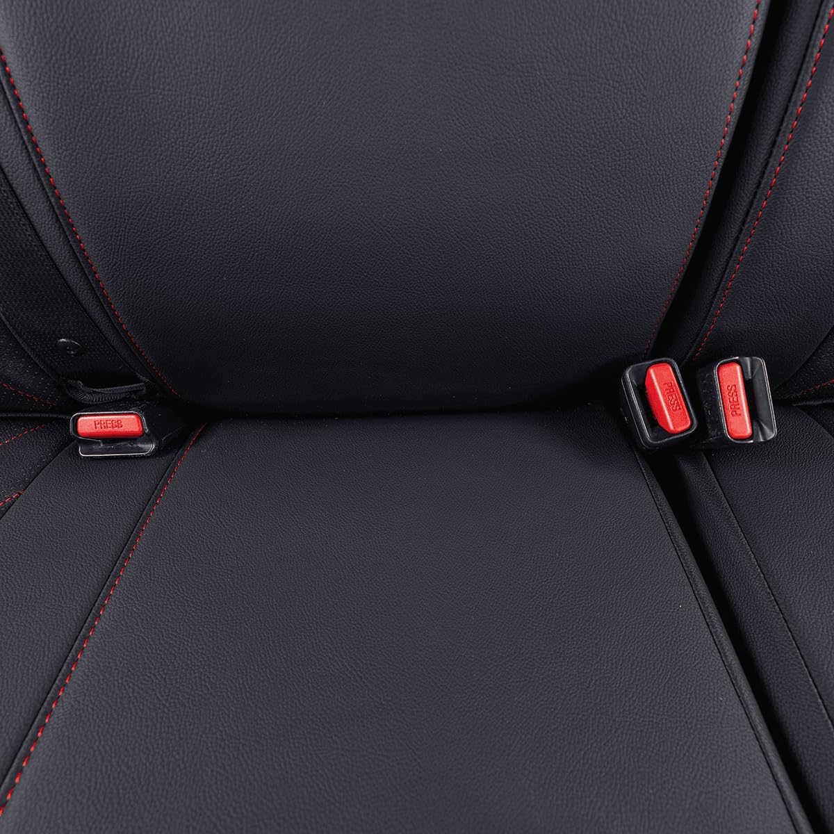 EKR Tacoma Back Seat Covers Custom for Select Toyota Tacoma (Hybrid) 2024 2025 Double cab TRD Sport,TRD Off-Road,Limited,Trailhunter- Second Row Only,Leather (Black with Red Trim)