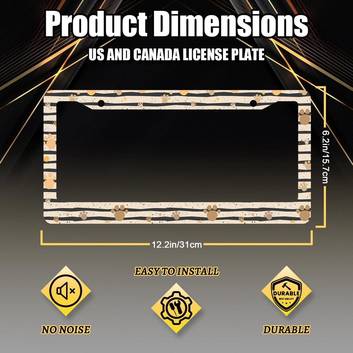 Vintage Dog Paws Prints License Plate Frame Animal License Plate Stainless Steel Dog Colorful Accessories Cars Decor 12.2 X 6.2 Inch with 2 Holes and Screws Fits Standard Us Ca Vehicles