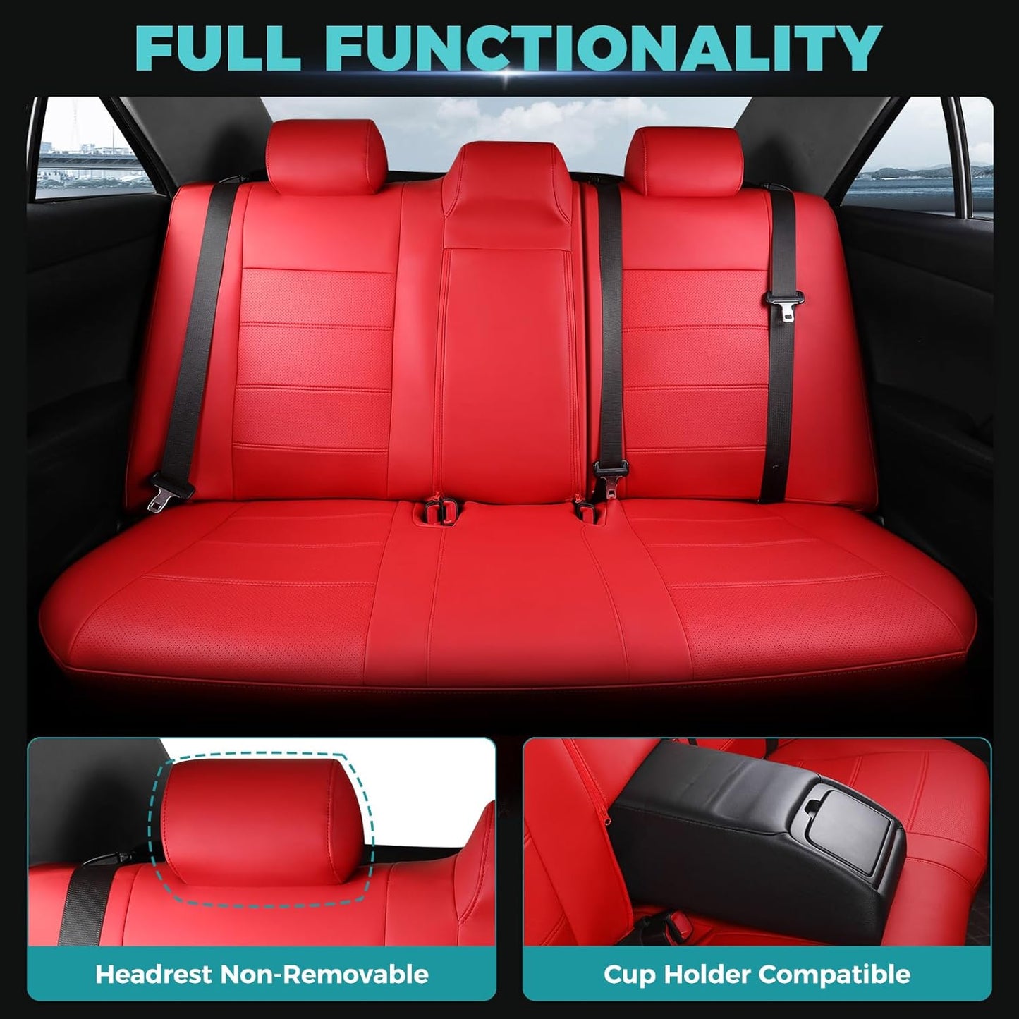 for Toyota Camry Seat Covers SE XSE SE Sport 2012 2013 2014 2015 2016 2017 - Custom Fit Car Seat Covers Full Set, Waterproof Breathable Leather Seat Covers for Cars, Red Not for Hybrid