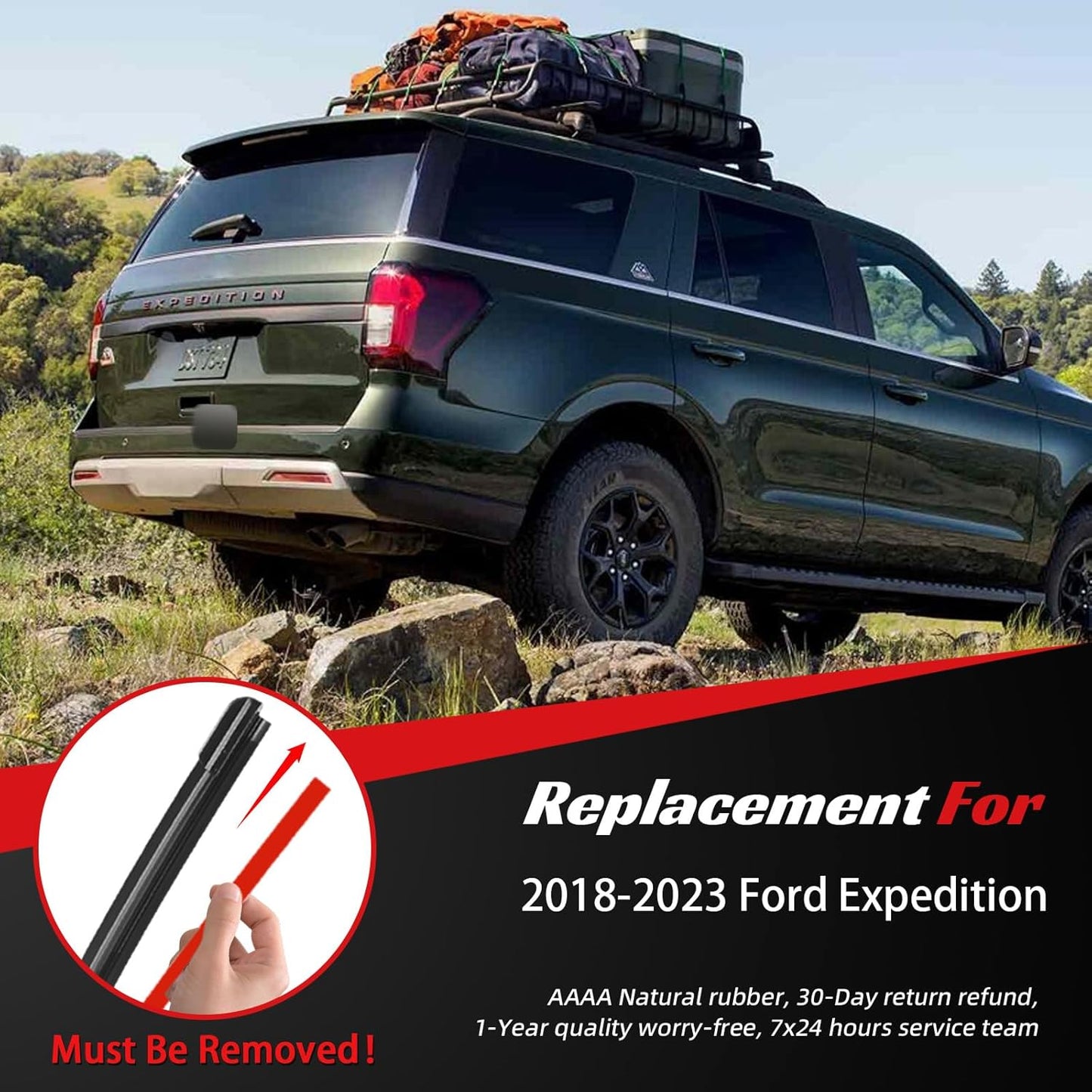 OTUAYAUTO Premium Windshield Wiper Blades - Replacement for Ford Expedition 2018-2023 - Precision Fit, All-Weather Performance, Front and Rear Wiper Blades, J/U Hook - 22"+22"+11" (Pack of 3)