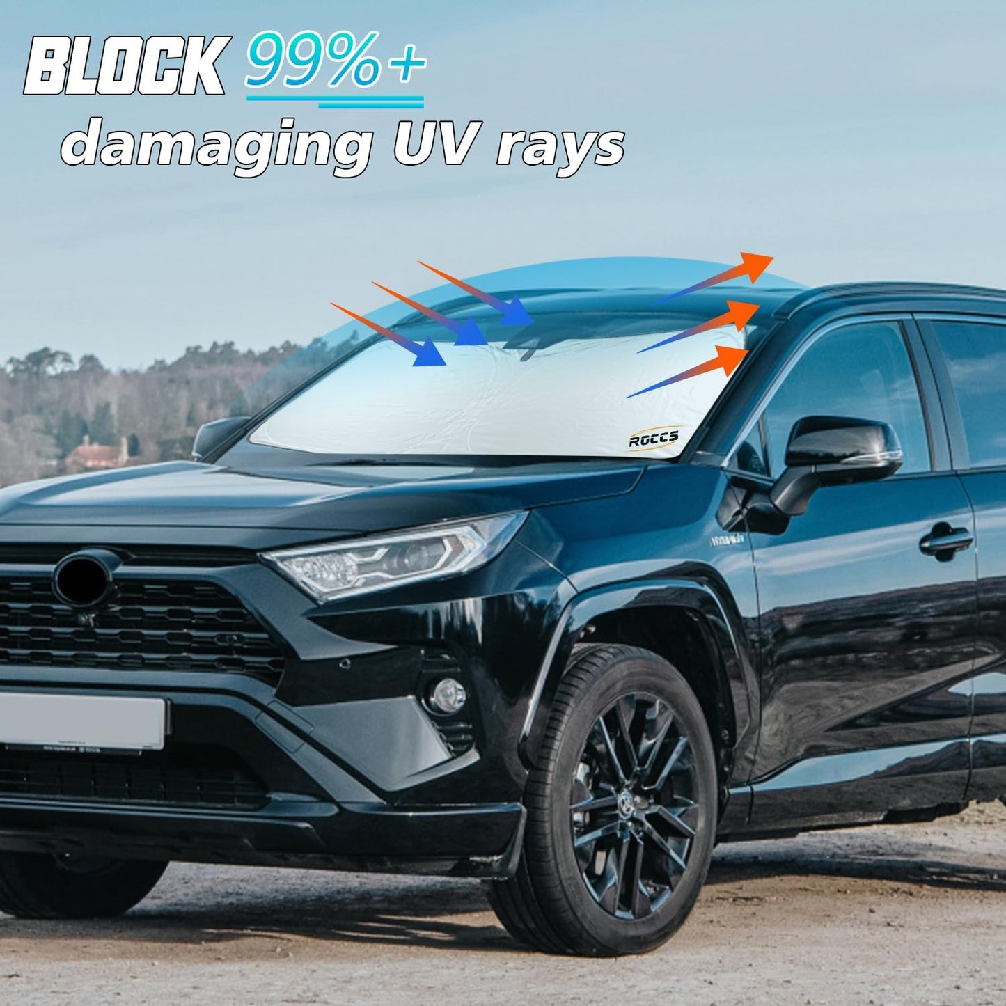 ROCCS Windshield Sun Shade fit for Toyota 4Runner 2010-2023 2024 2025,Foldable Front Window Sunshade Sun Visor Protector Blocks UV Rays Keep Your Car Cooler